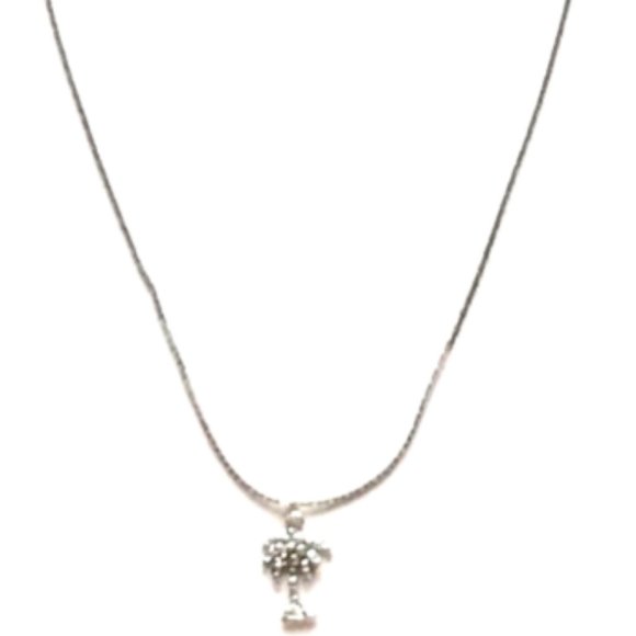 Silver Palm Tree Necklace 18" Island Beach Coconut Rhodium Plated Pendant - Picture 4 of 9